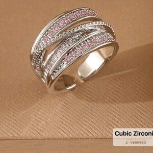 Exquiaite 925 Silver-plated Pink Multi-layer Cubic Zirconia Ring| Openable Ring